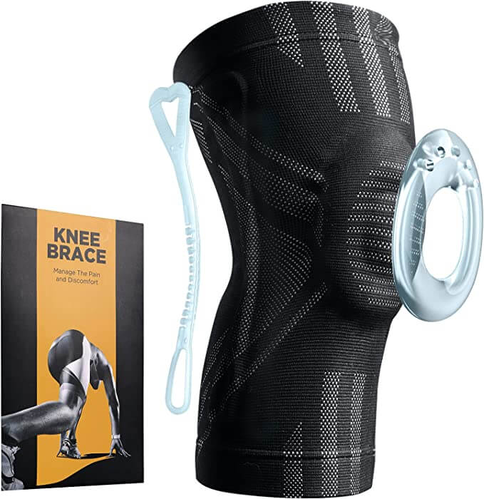 A black compression knee sleeve designed specifically for volleyball players, featuring a sleek design and reinforced stitching for durability