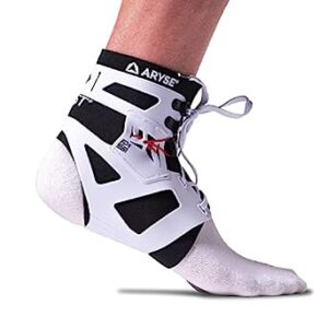 Man wearing a high-performance ankle brace for baseball