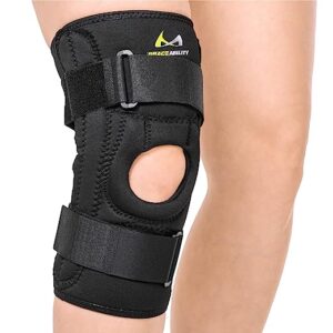 Close-up of a specialized knee brace providing support and stabilization for chondromalacia