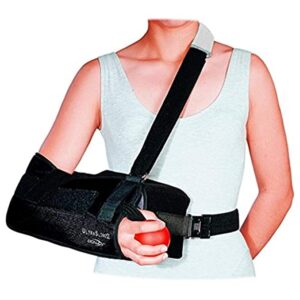 women wearing the DonJoy UltraSling II Shoulder Immobilizer, experiencing secure shoulder support and comfort during the recovery process