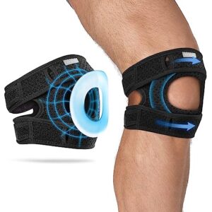 An individual adjusting the straps of their knee brace for a personalized fit, specifically designed for chondromalacia support