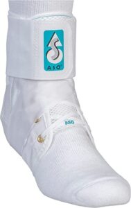 A volleyball ankle brace with adjustable straps providing support and stability