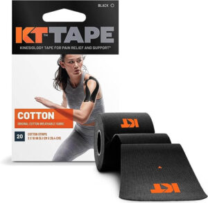 KT Tape being applied to a runner's ankle for targeted support and pain relief.