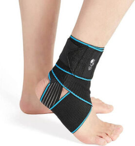 black Bodyprox Ankle Support Brace on mens ankle after soccer game