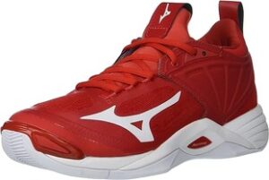 red mizuno unisex volleyball shoes featuring superior ankle reinforcement