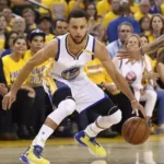 basketball star Steph Curry with ankle brace during game