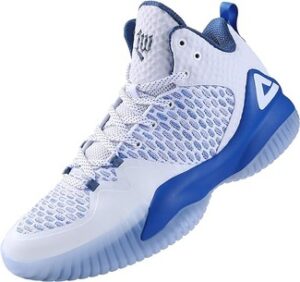 white basketball shoes with high top support for ankle