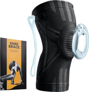 Volleyball player wearing a compression knee brace for injury prevention